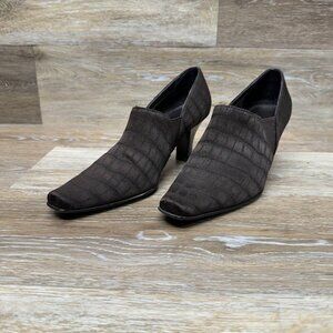 Liz Clairborne Labrinth Dark Brown Croc. Jacquard Heels Women's Size 7